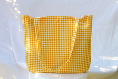 Zigzagdikiş Sarı Pötikare Keten Çanta