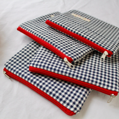 Zigzagdikiş Lacivert Pötikare Fermuarlı Çanta