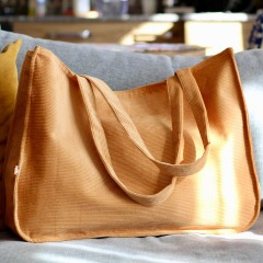 Zigzagdikis Açık Kahve Fitilli Kadife XL Tote Çanta